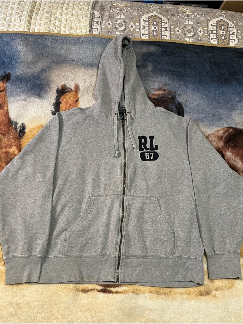 Polo Jeans Company Full Zip Hoodie Large Grey Embroidered RL 67 Logo Y2K